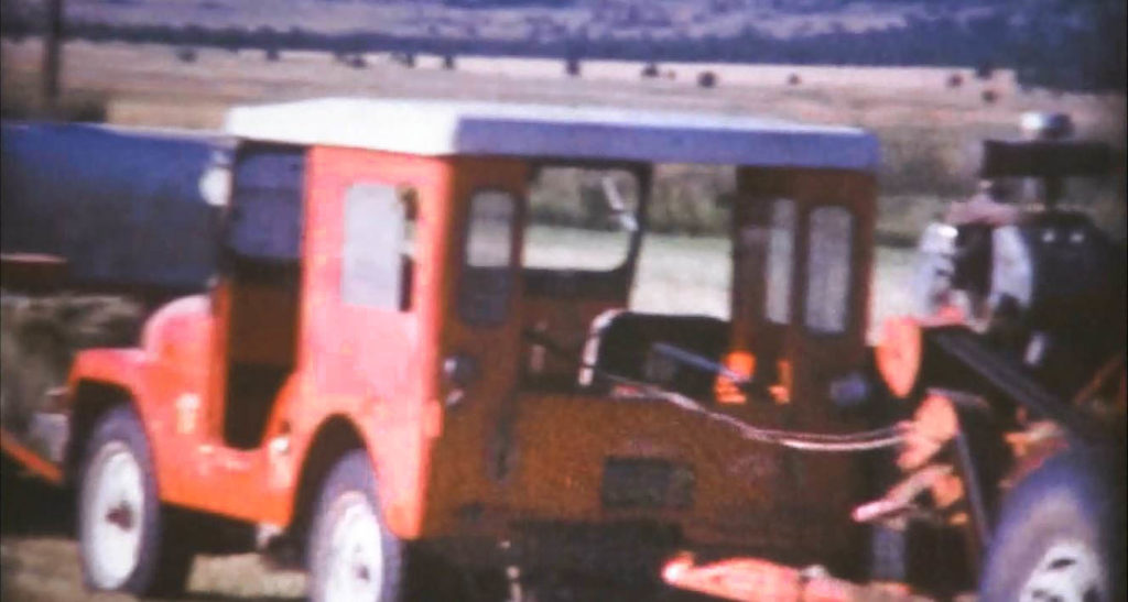 Rear view of a red Jeep